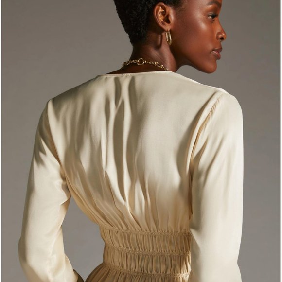 Anthropologie Smocked Satin Blouse Top Large MSRP Large $98 NWT - Picture 3 of 16